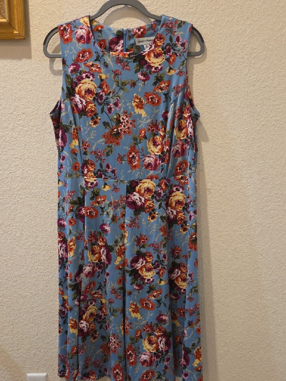 Shelby & Palmer Blue Floral Midi Dress with Tie Waist